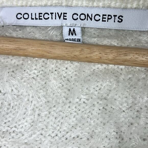 Collective Concepts Sweater Womens M Ivory Fuzzy Eyelash Soft Indie Cozy Y2K - Picture 4 of 5